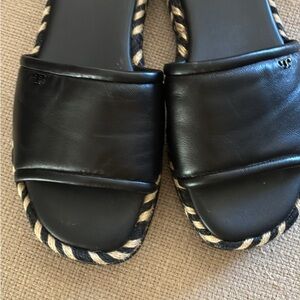 Tory Burch Black Leather Espadrille Slides